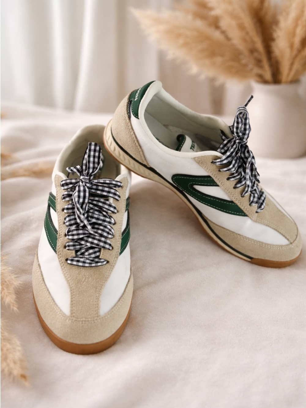 Tretorn® Rawlins 2.0 Sneakers,
WHITE/GREEN with unique gingham, ribbon laces
